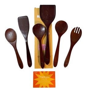 RIVIERA Wood Cooking‎ Utensil Set Spoons Spatula Slotted Spoon Fork Cooking 6PC
